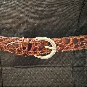 Tuareg Benetton Brown Croc-Embossed Leather Belt with gold buckle, Large.